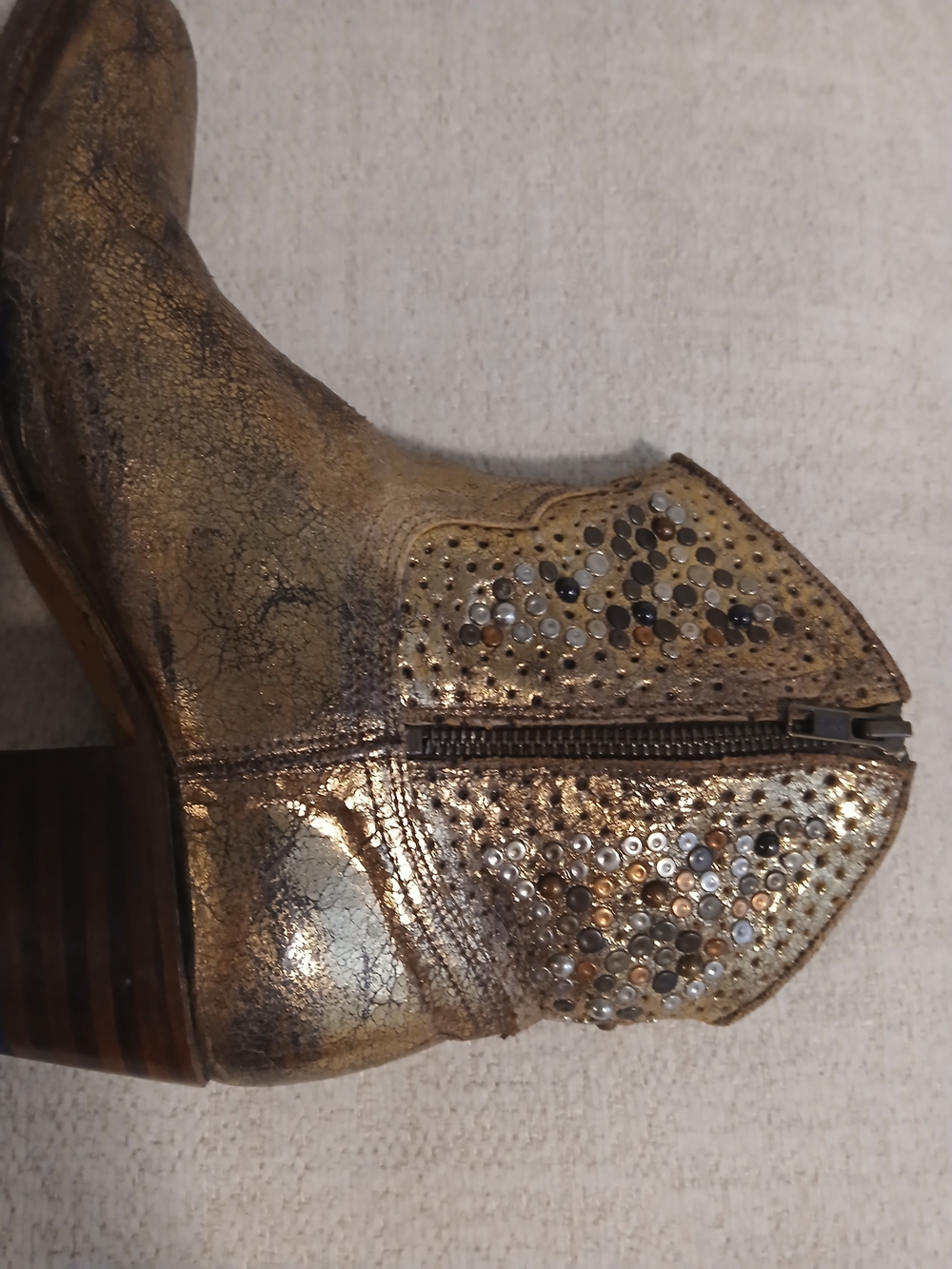 •FRYE• 'Deborah' Metallic Gold Western Ankle Boots with Stud Detail - Picture 12 of 15